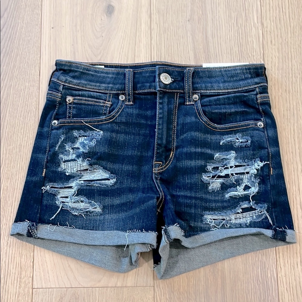 NWT American Eagle Hi-Rise Shortie Next Level Stretch Jeans Shorts Size 4